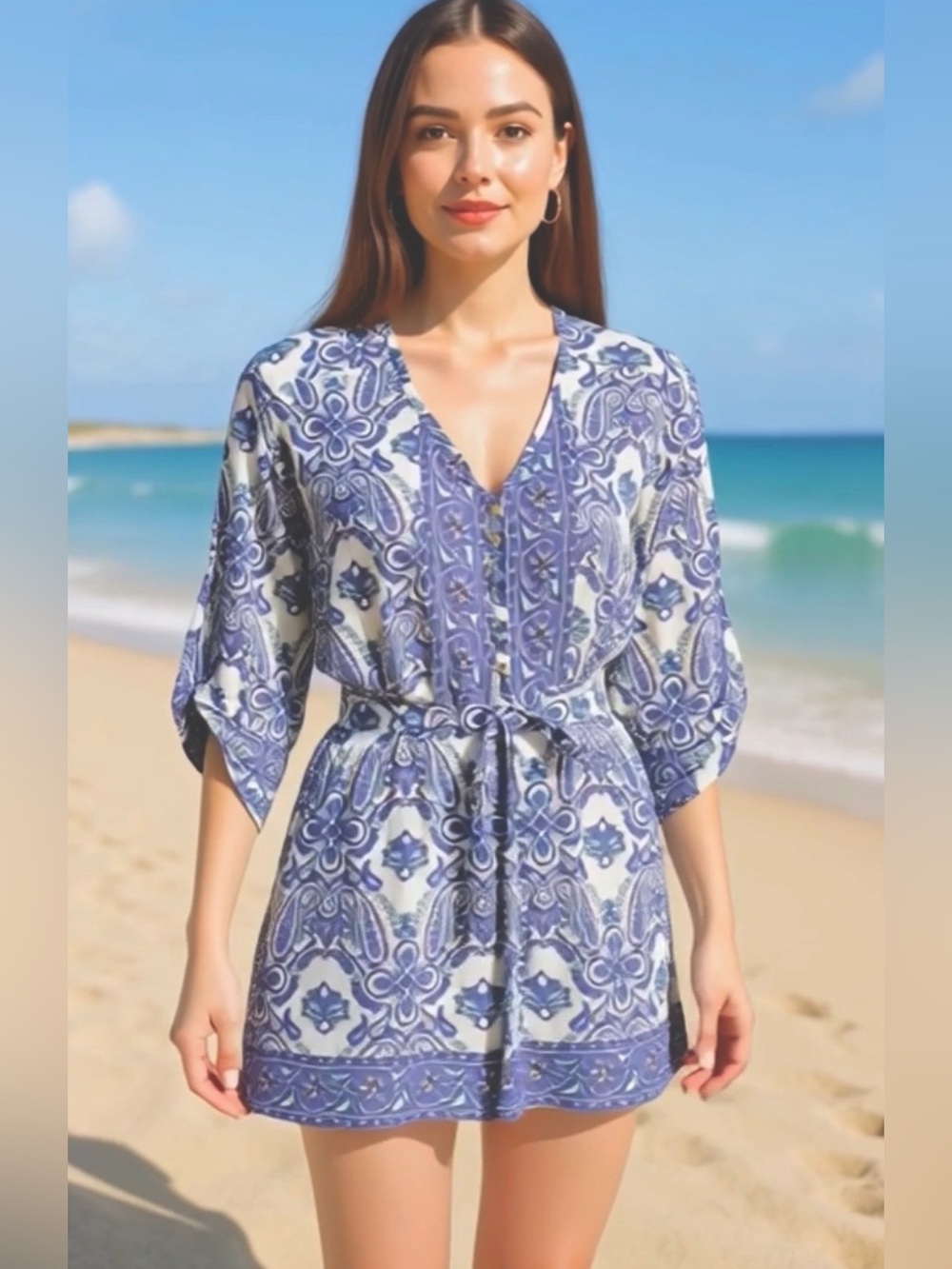 Z&L Europe dress paisley belted size S roll up sleeves